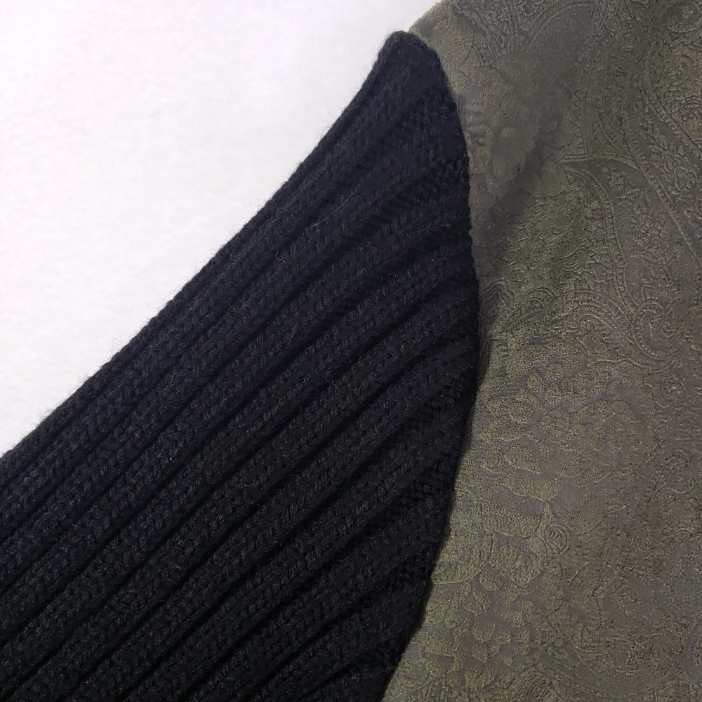 Coldwater Creek Jacket 1X Olive Green Black Paisley Knit Sleeve‎ Toggle Closure - Picture 3 of 10